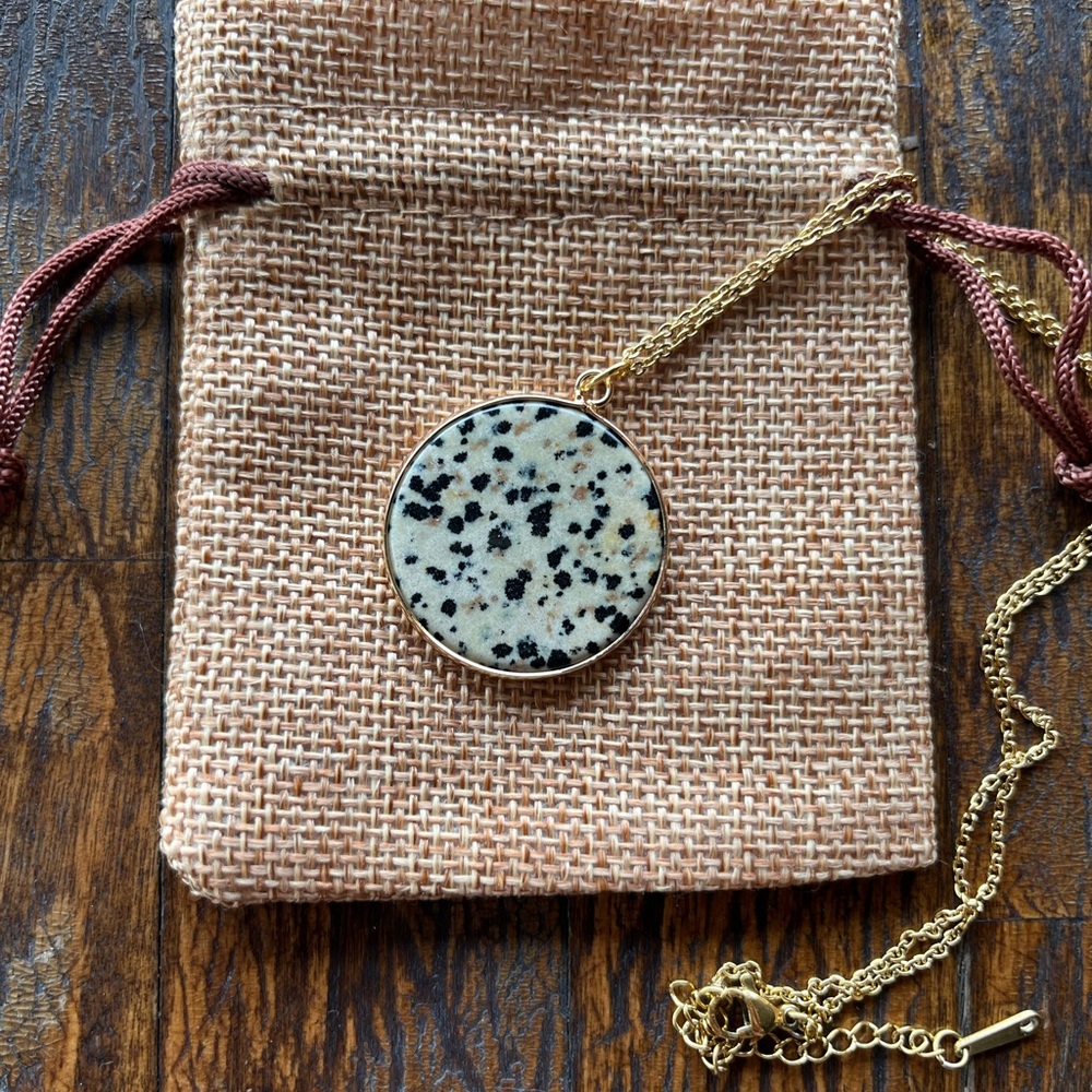 Dalmatian Jasper Round Pendant Dalmatian Jasper Necklace Minimalist Necklace